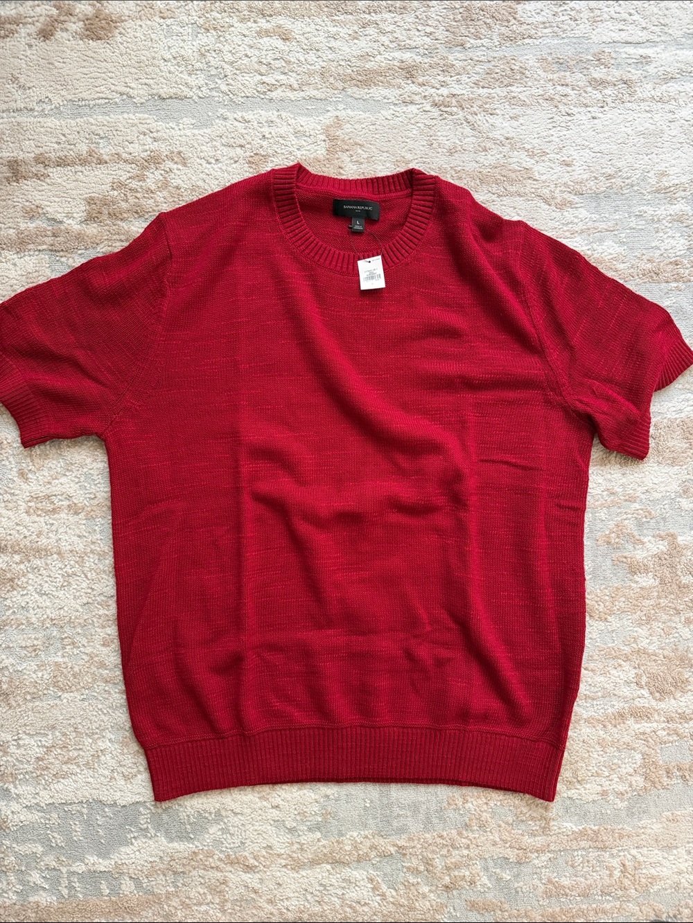 Banana Republic Men's Bright Red Crewneck Short-Sleeve Sweater